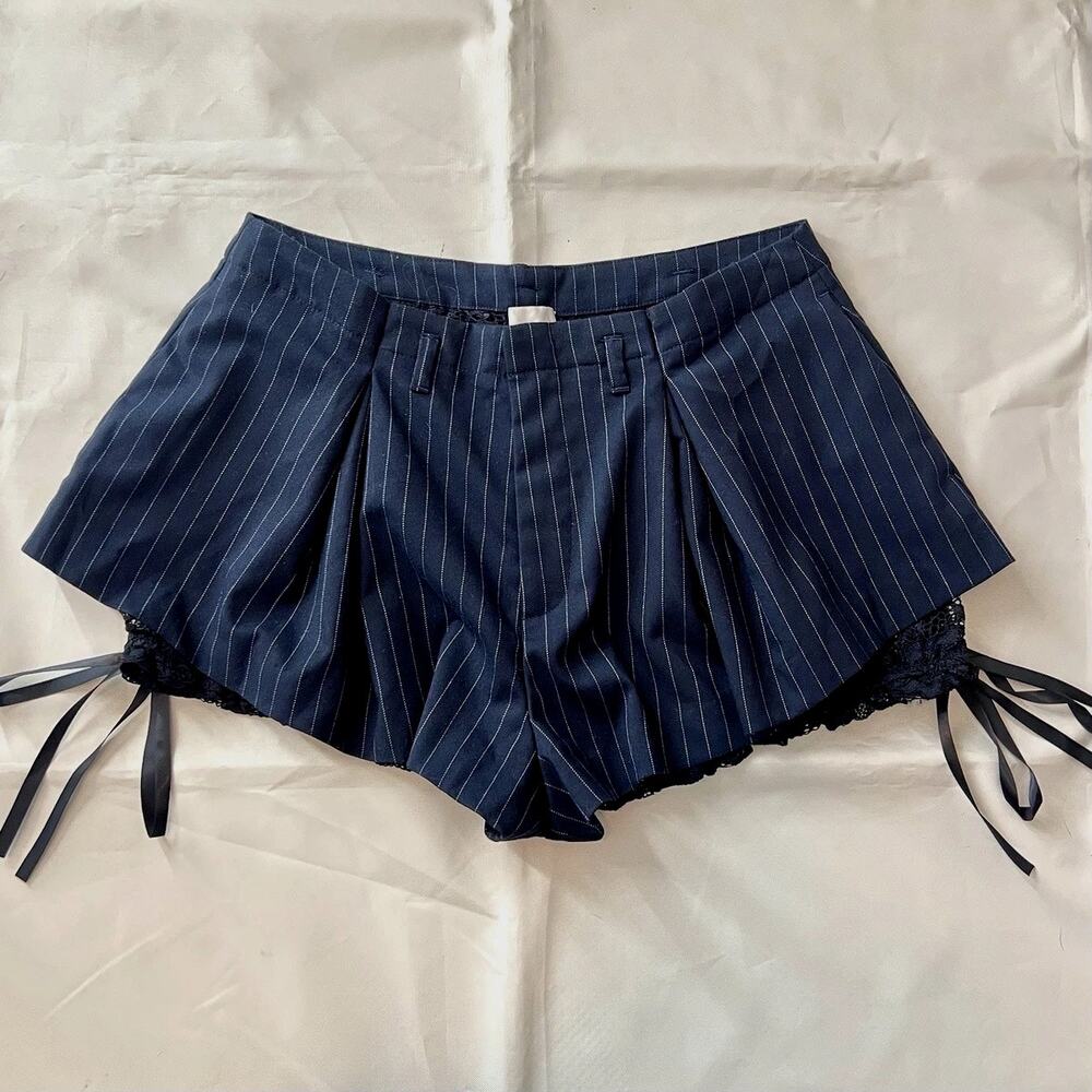 Maeve Anthropologie Pinstripe Pleated Shorts with Inner Lace Bloomer 12